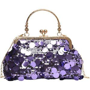 Women's Evening Purple Handbag Sparkly Sequin Evening Crossbody Bag, Top Handle
